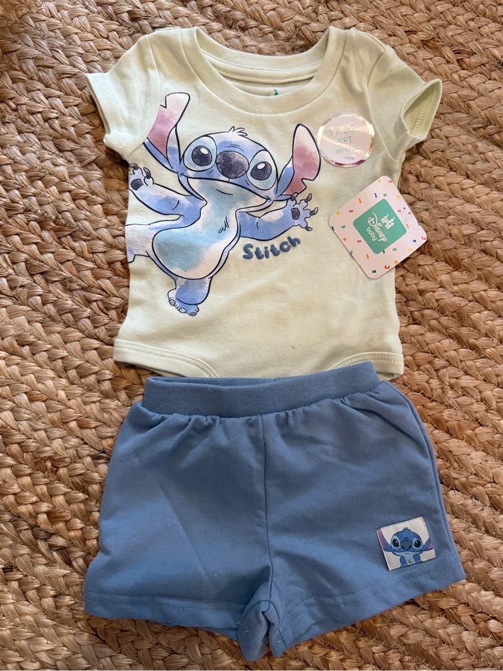 NWT Disney Stitch Short Sleeve Top and Blue Shorts Pajama Set 3-6 MO unisex baby